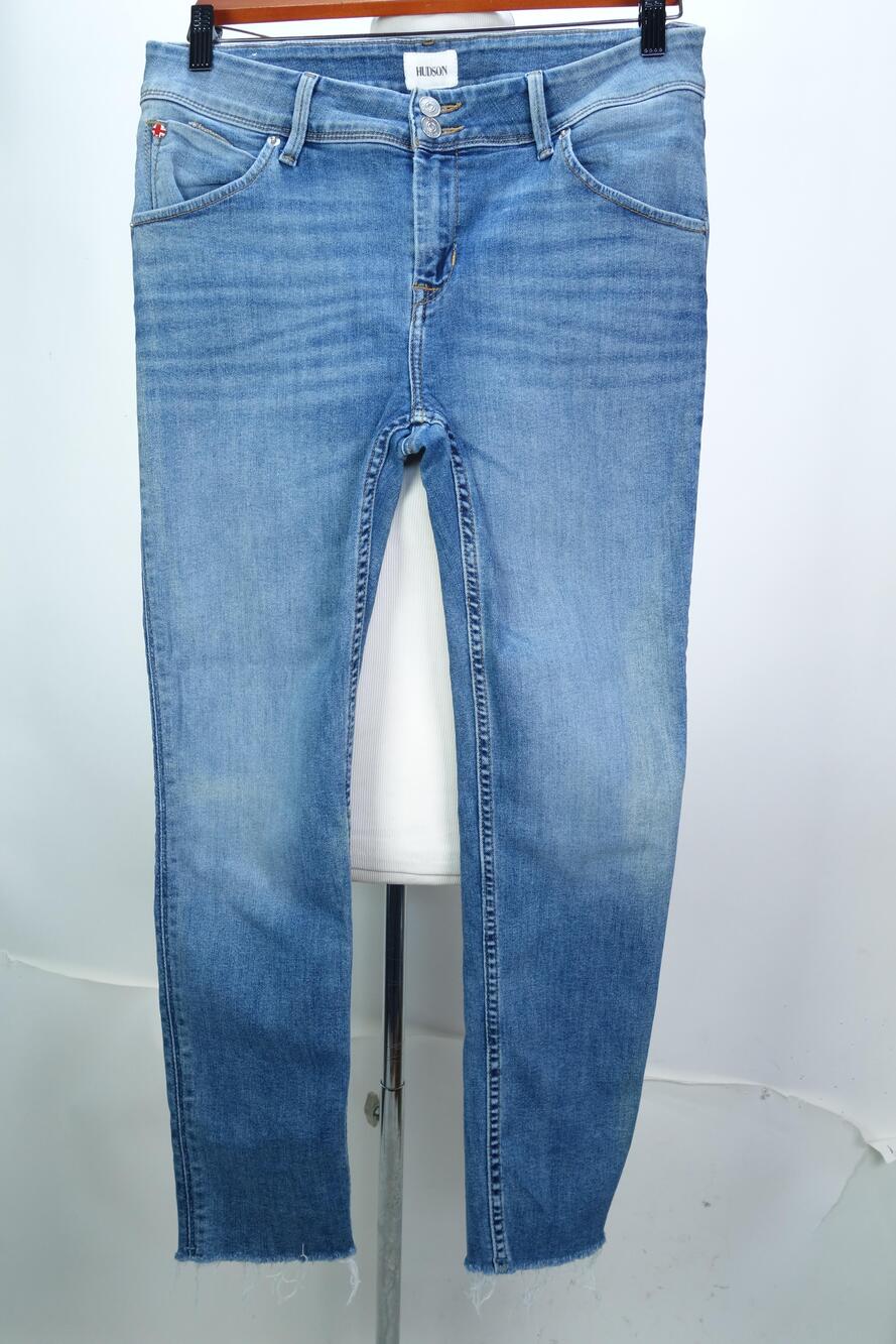 Hudson Collin Skinny Jeans Womens 30 Blue Medium Wash Raw Hem Distressed Stretch